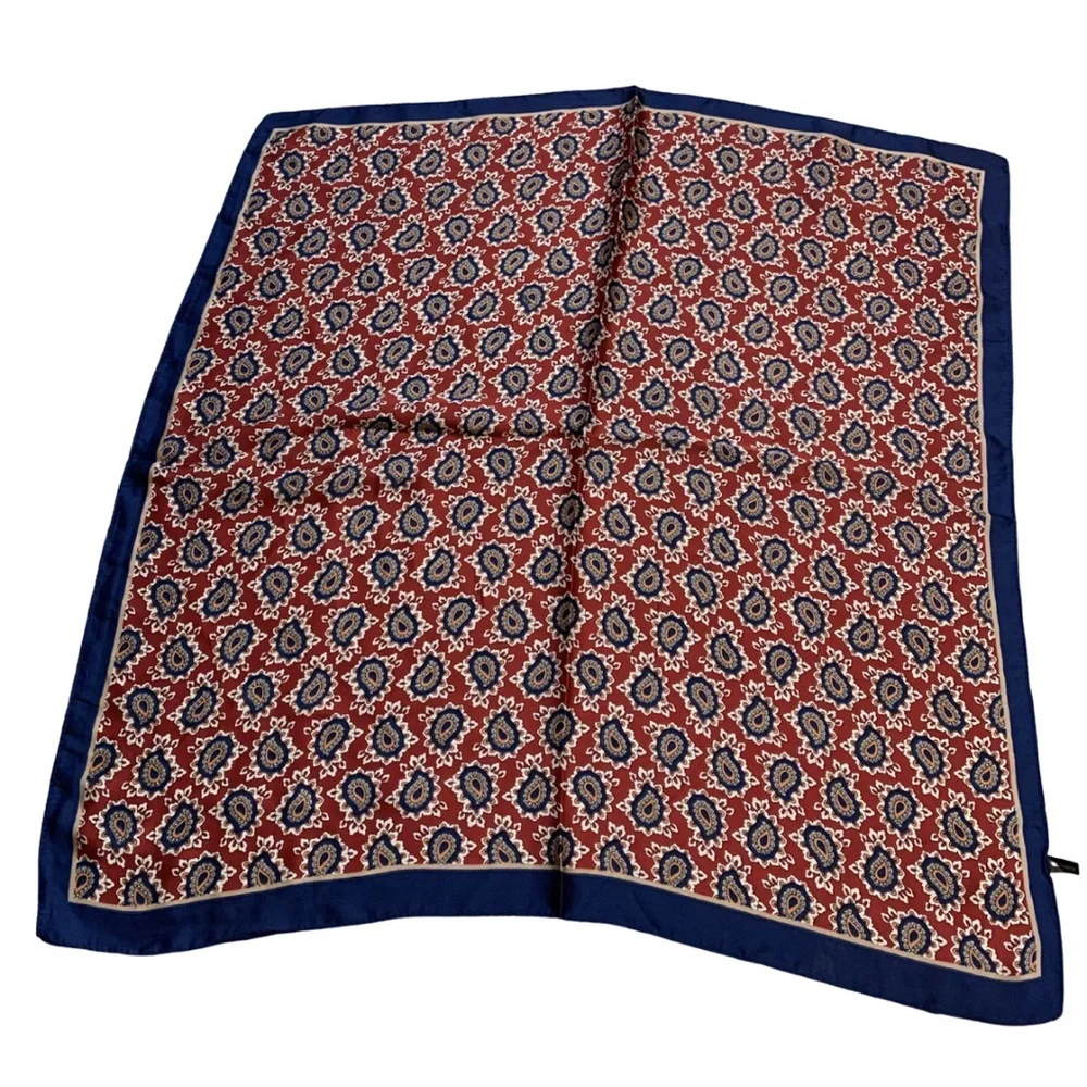 2/$30 Paisley Print Square Scarf Silky Finish Blue Maroon Retro
